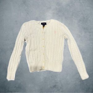 Ralph Lauren Polo White Cable Knit Button Up Sweater Sz 6X